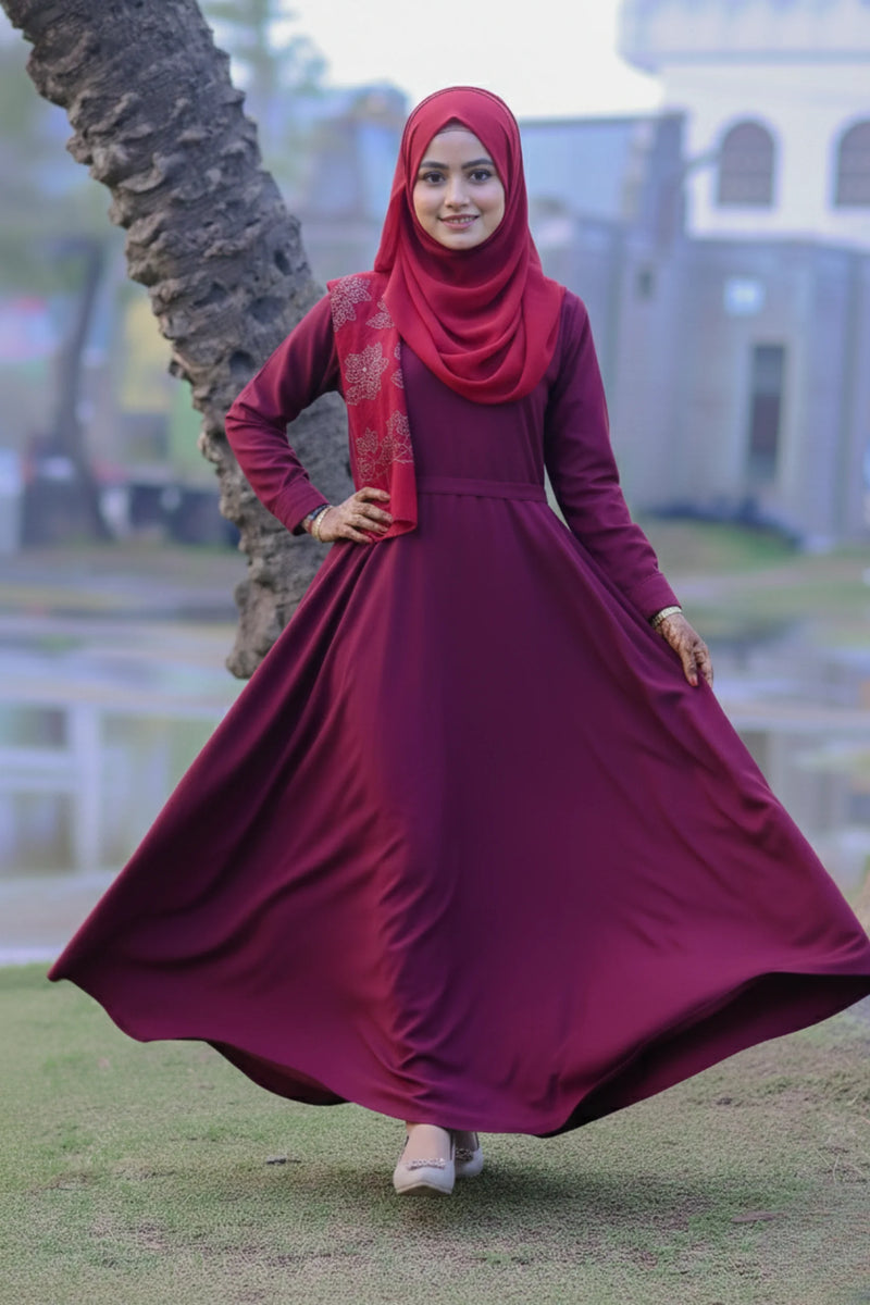 Afra Maroon Pin-Tuck Maxi Abaya