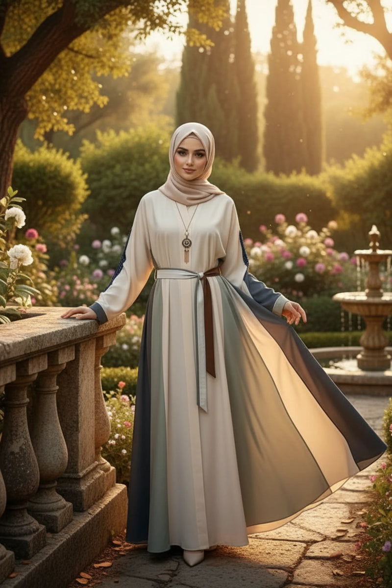 Soraya Pastel Colorblock Belted Abaya
