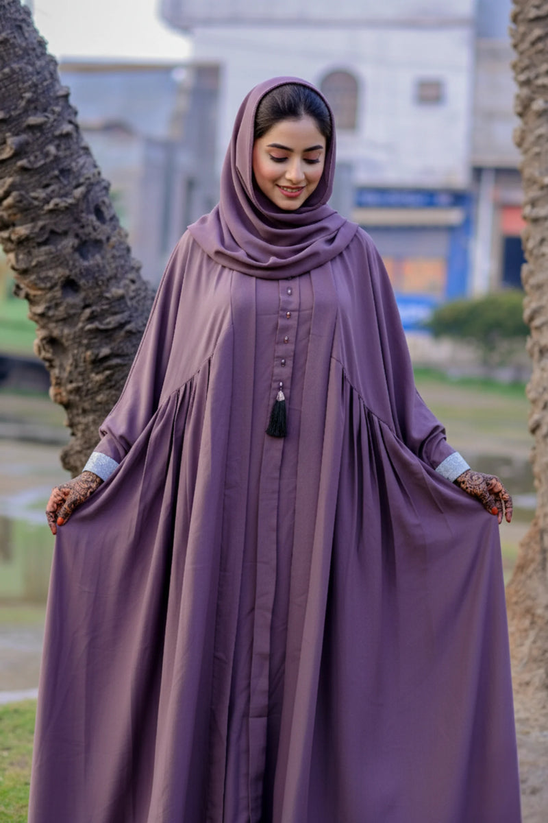 Farasha Dusty Plum Ruched Butterfly Abaya