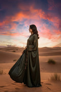 Zaitoon Silk Embroidered Front-Open Abaya