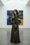Zaitoon Silk Embroidered Front-Open Abaya
