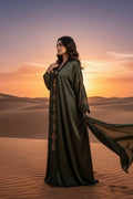 Zaitoon Silk Embroidered Front-Open Abaya