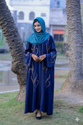 Kayan Navy Blue Embroidered Flared Abaya