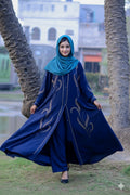 Kayan Navy Blue Embroidered Flared Abaya
