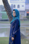 Kayan Navy Blue Embroidered Flared Abaya