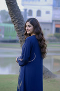 Kayan Navy Blue Embroidered Flared Abaya