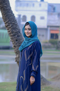 Kayan Navy Blue Embroidered Flared Abaya