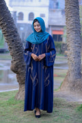 Kayan Navy Blue Embroidered Flared Abaya