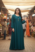 Afra Teal Green Pin-Tuck Maxi Abaya