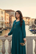 Afra Teal Green Pin-Tuck Maxi Abaya