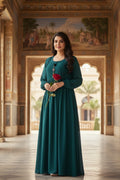 Afra Teal Green Pin-Tuck Maxi Abaya
