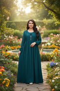 Afra Teal Green Pin-Tuck Maxi Abaya