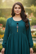 Afra Teal Green Pin-Tuck Maxi Abaya