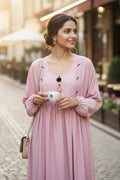 Haniya Blush Pink Pin-Tuck Maxi Abaya