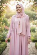Haniya Blush Pink Pin-Tuck Maxi Abaya