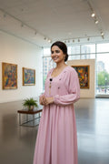 Haniya Blush Pink Pin-Tuck Maxi Abaya