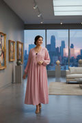 Haniya Blush Pink Pin-Tuck Maxi Abaya
