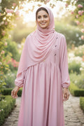Haniya Blush Pink Pin-Tuck Maxi Abaya