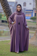 Farasha Dusty Plum Ruched Butterfly Abaya