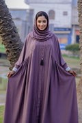 Farasha Dusty Plum Ruched Butterfly Abaya