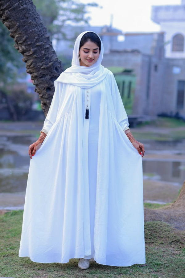 Safeera Pure White Batwing Kaftan Abaya